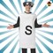 Salt Shaker Costume Funny White Tunic with S Print Headpiece Adult Halloween Party Outfit